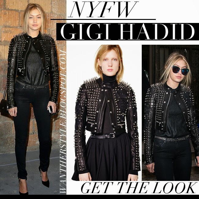 Get The Look Gigi Hadid In Black Leather Studded Jacket At Sel Gigi Hadid In Black Leather Studded Jacket By Sel Get The Look Want Her Style Nyfw