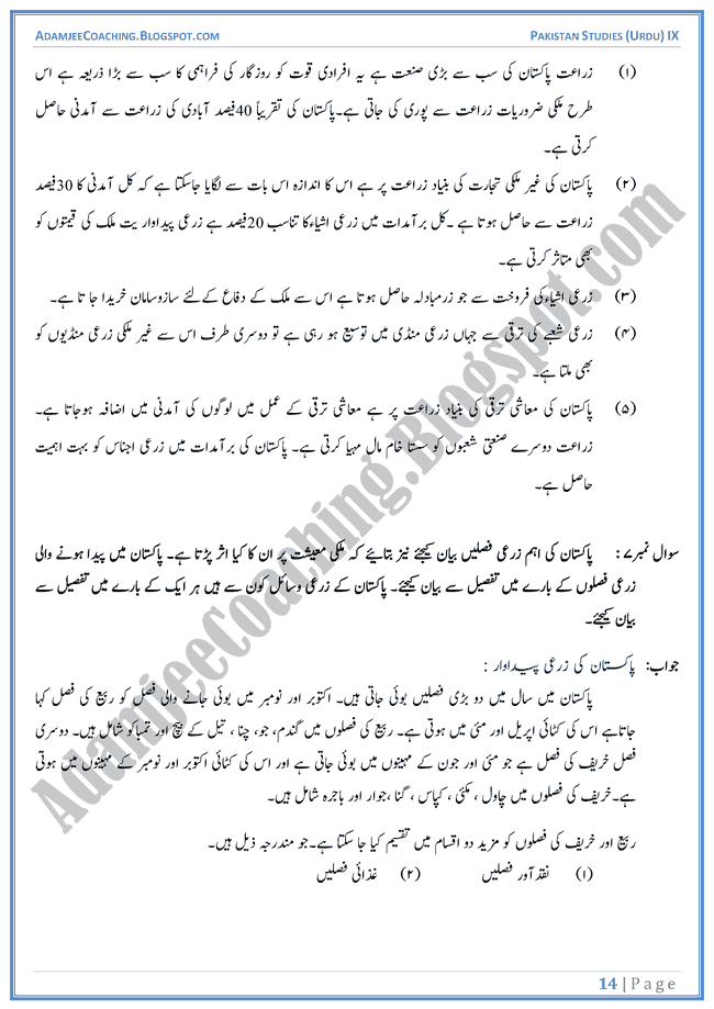 Resources-of-Pakistan-Descriptive-Question-Answers-Pakistan-Studies-Urdu-IX