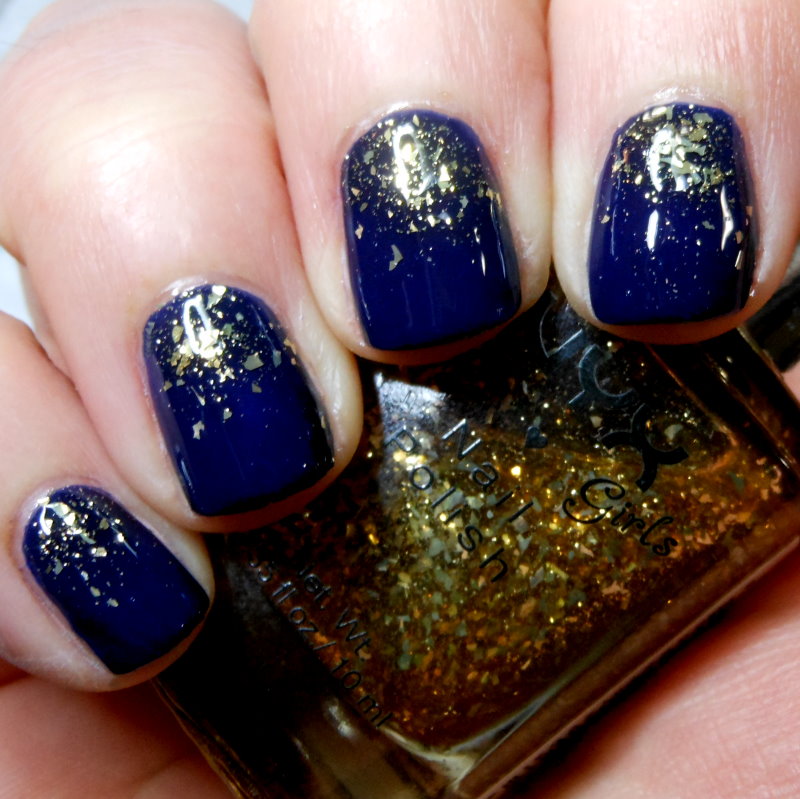 imperfectly painted dark blue gold glitter gradient