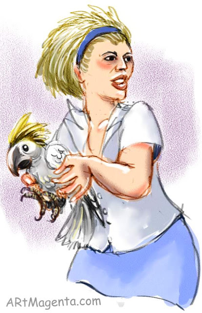 Parrot verus talking sticks, cartoon by Artmagenta.