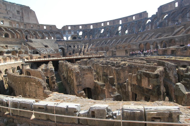 A close up view of hypogeum of the underground tunnels in the Roman Colosseum in Rome, Italy A close up view of hypogeum of the underground tunnels in the Roman Colosseum in Rome, Italy