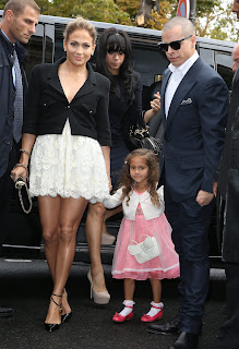 Jennifer Lopez with daughter and bodyguards arriving at  'Chanel' Fashion Show  October 2012
