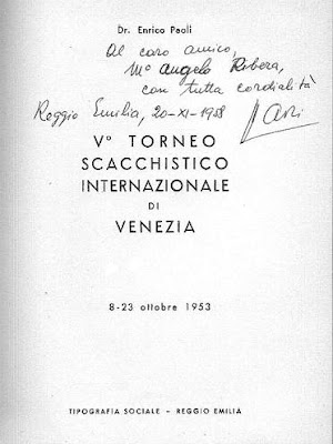 Primera página del libro de Enrico Paoli sobre el V Torneo Internacional de Ajedrez de Venecia 1953