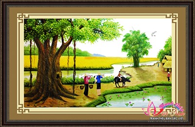 tranh thêu chữ thập phong cảnh nhỏ làng quê Việt Nam 88878 chưa thêu   Shopee Việt Nam