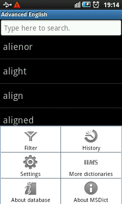 Dictionary For Android - Menu