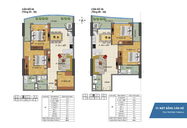 Mặt bằng chi tiết căn hộ 05 & 06 tòa Trường Thành A - Tràng An Complex