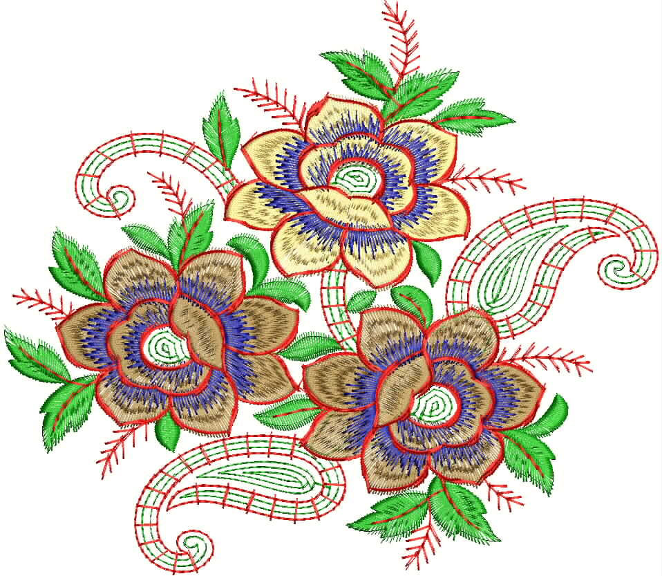 This is a three flower with kairy concept type embroidery patchwork