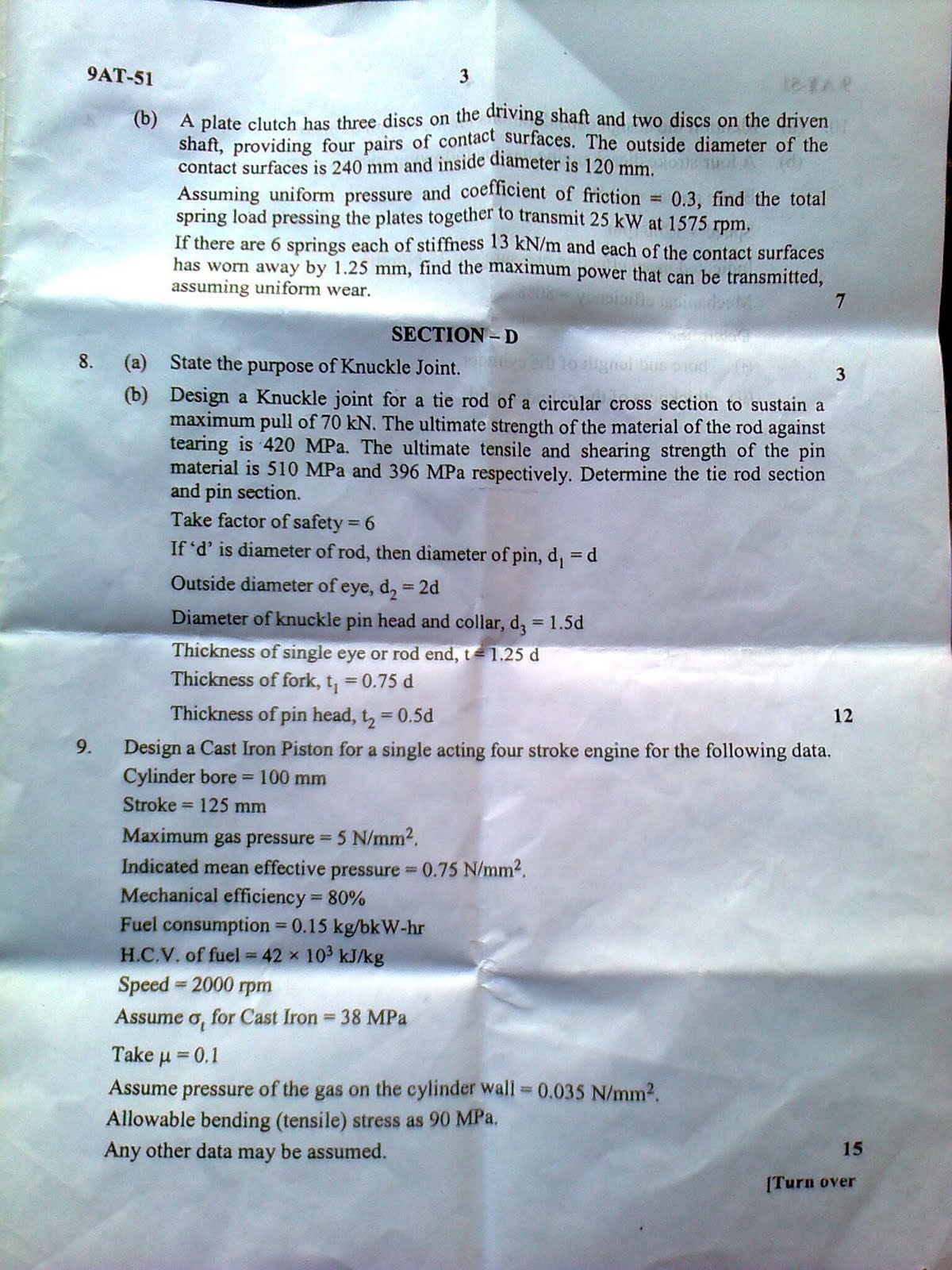 Study Engineering 5th sem Diploma examination november 2011 AUTOMOBILE