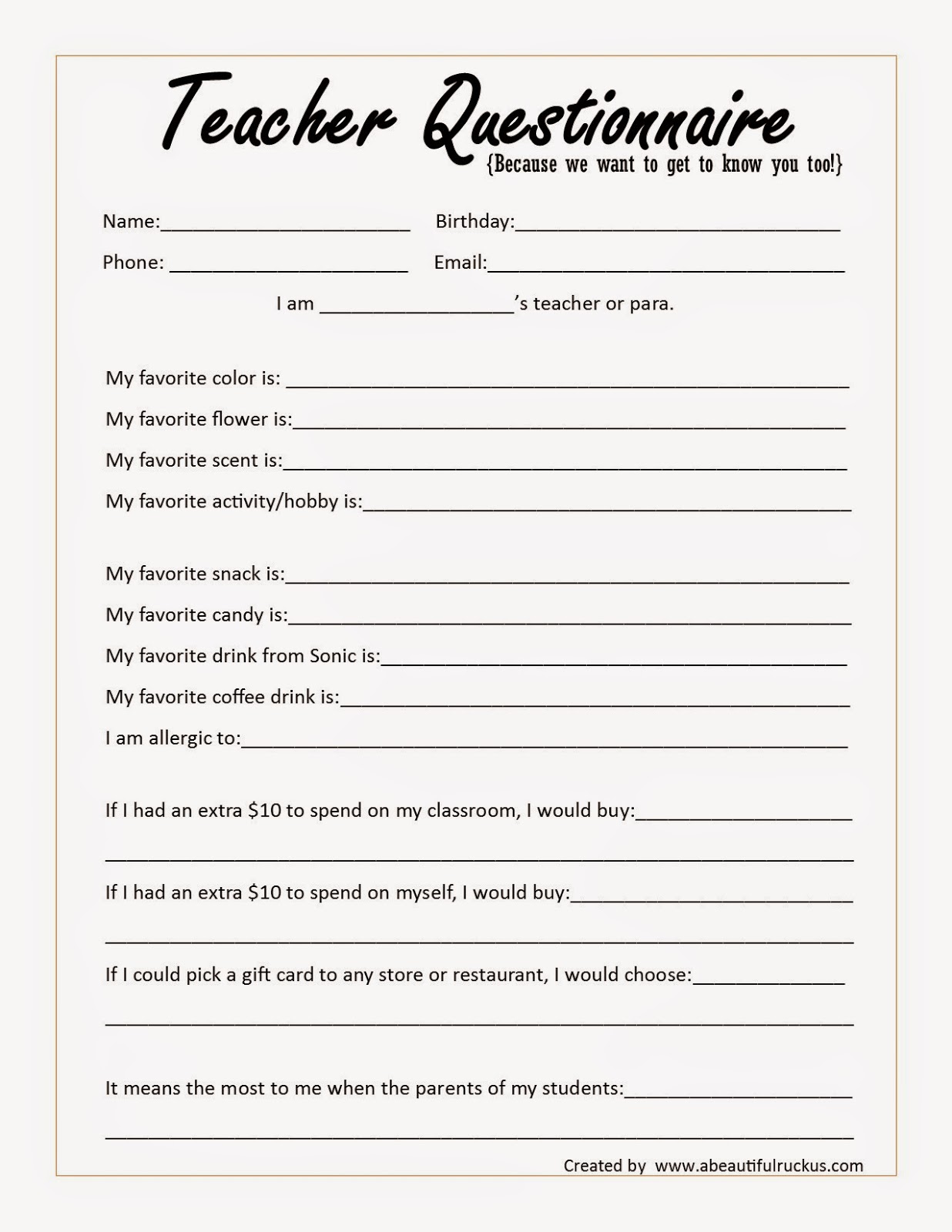 Printable questionnaire for couples