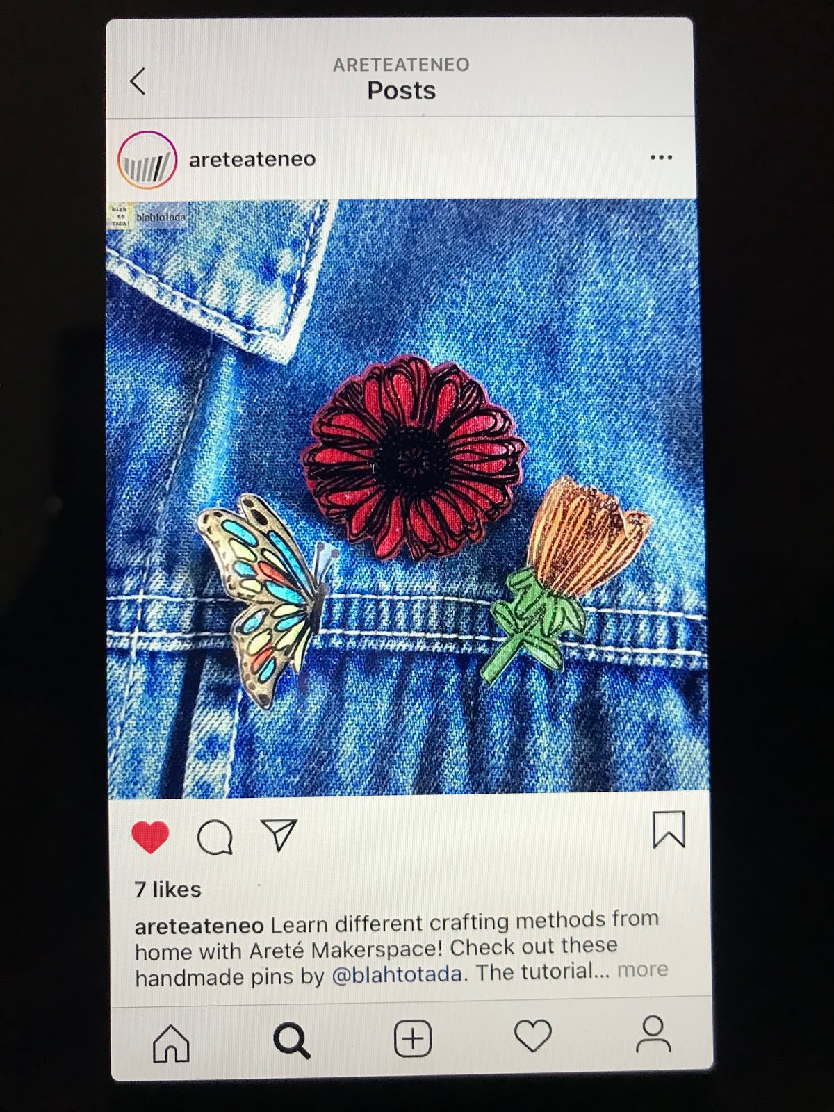 My Shrinky Dinks flower and butterfly pins are on the Arete Ateneo Instagram feed!