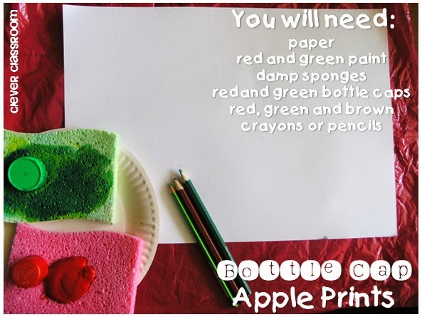 Bottle cap apple prints fall art and craft from Clever Classroom