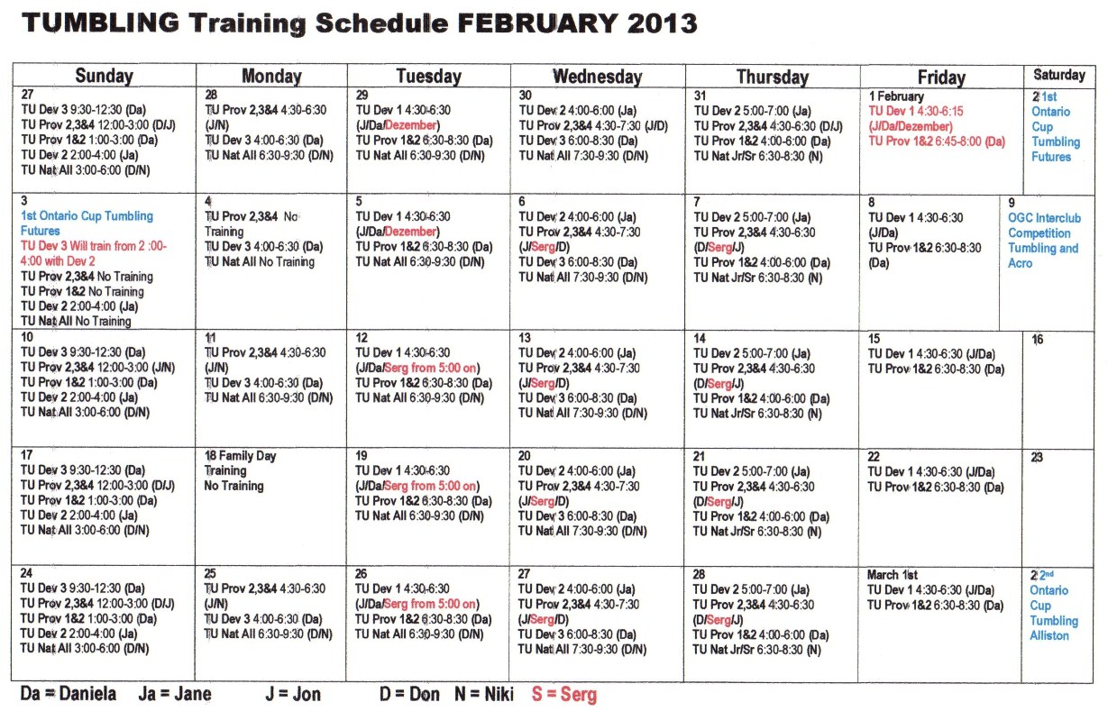 oakville gymnastics club tumbling program february 2013 gymnastics sheets
