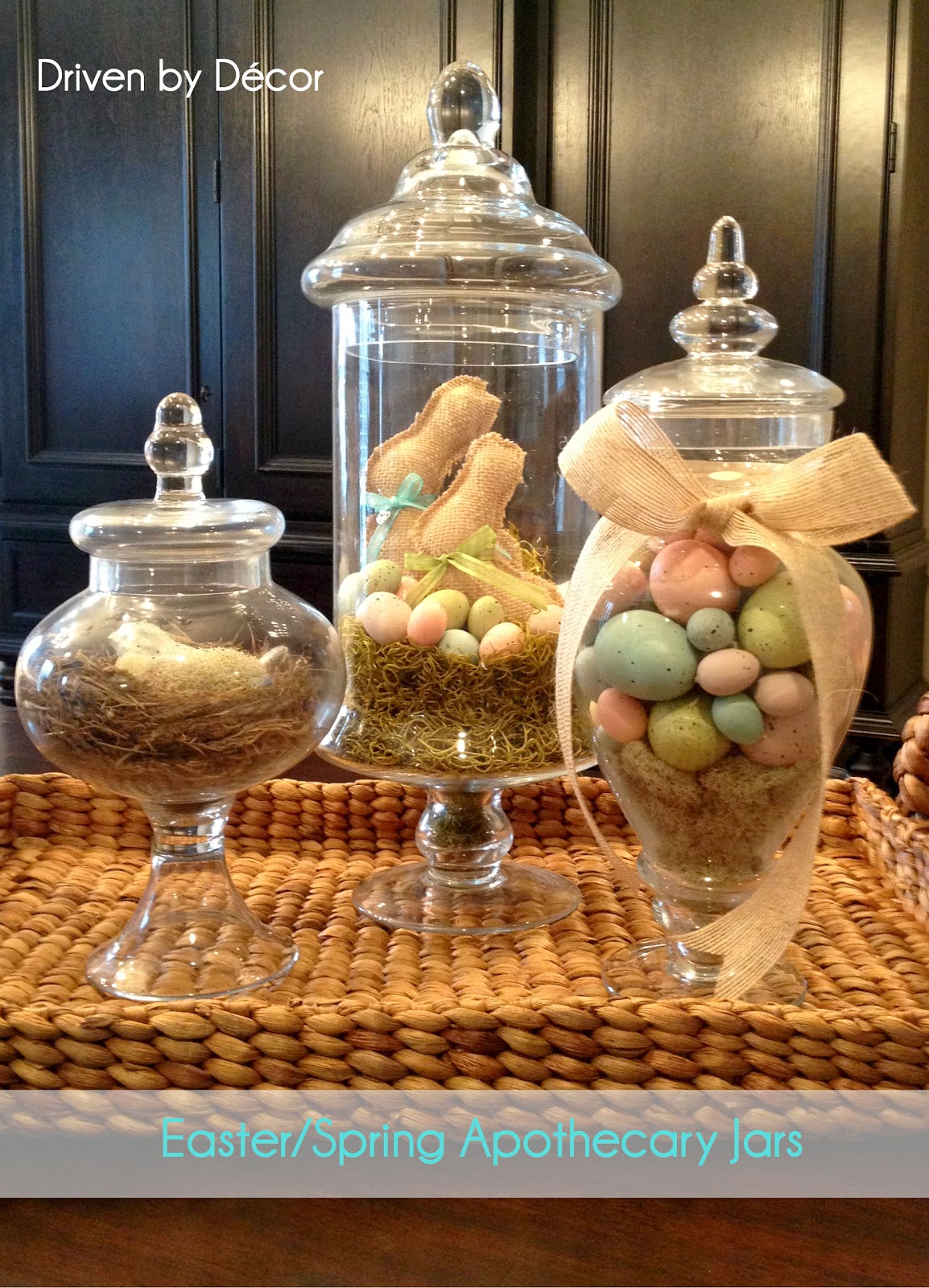 Apothecary Jars Decorated for Spring/Easter Driven by Decor