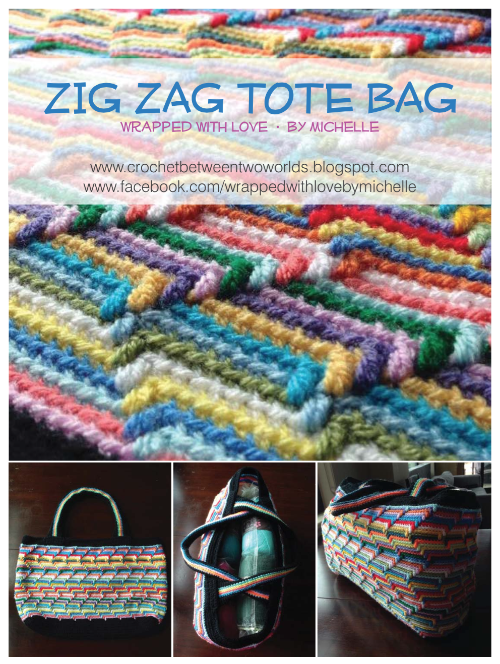 Crochet between worlds PATTERN Zig Zag Tote Bag