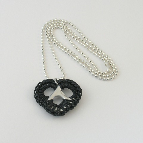 Ringcat: day 98 black crochet pop tab heart necklace