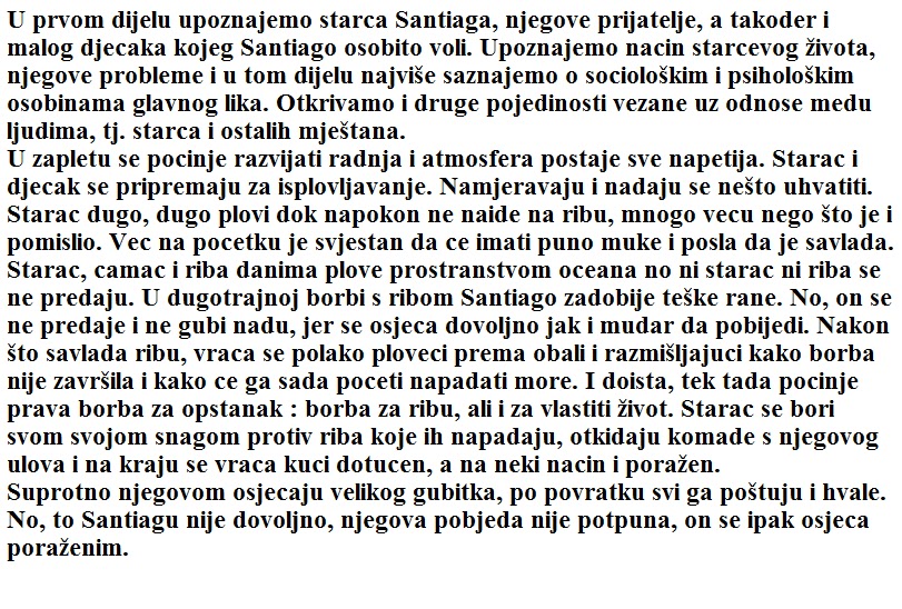Lektira Starac i more prepricavanje