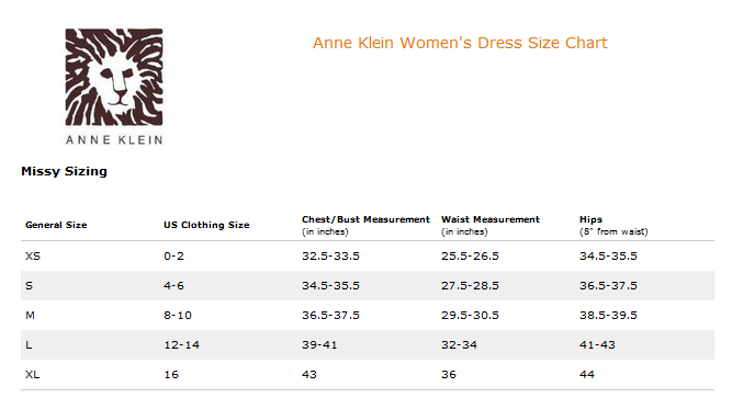 Anne Klein Dress Size Chart