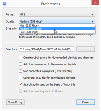4K YouTube to MP3 preferences