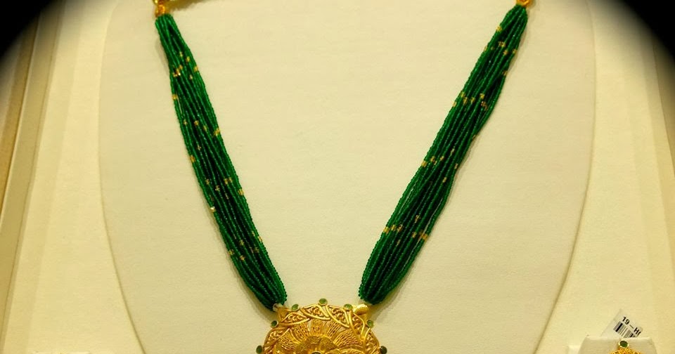 Green Beads Chain with Gold Pendant Set Latest Gold Jewellery Designs