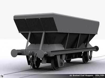 Fastline Simulation - HBA/HEA Hopper Wagon: Quick progress render of the HBA/HEA hopper wagon add-on under development for Railworks 2012.