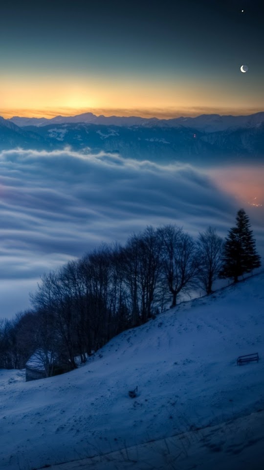Snowy Mountain Valley Clouds Sunset Landscape  Android Best Wallpaper