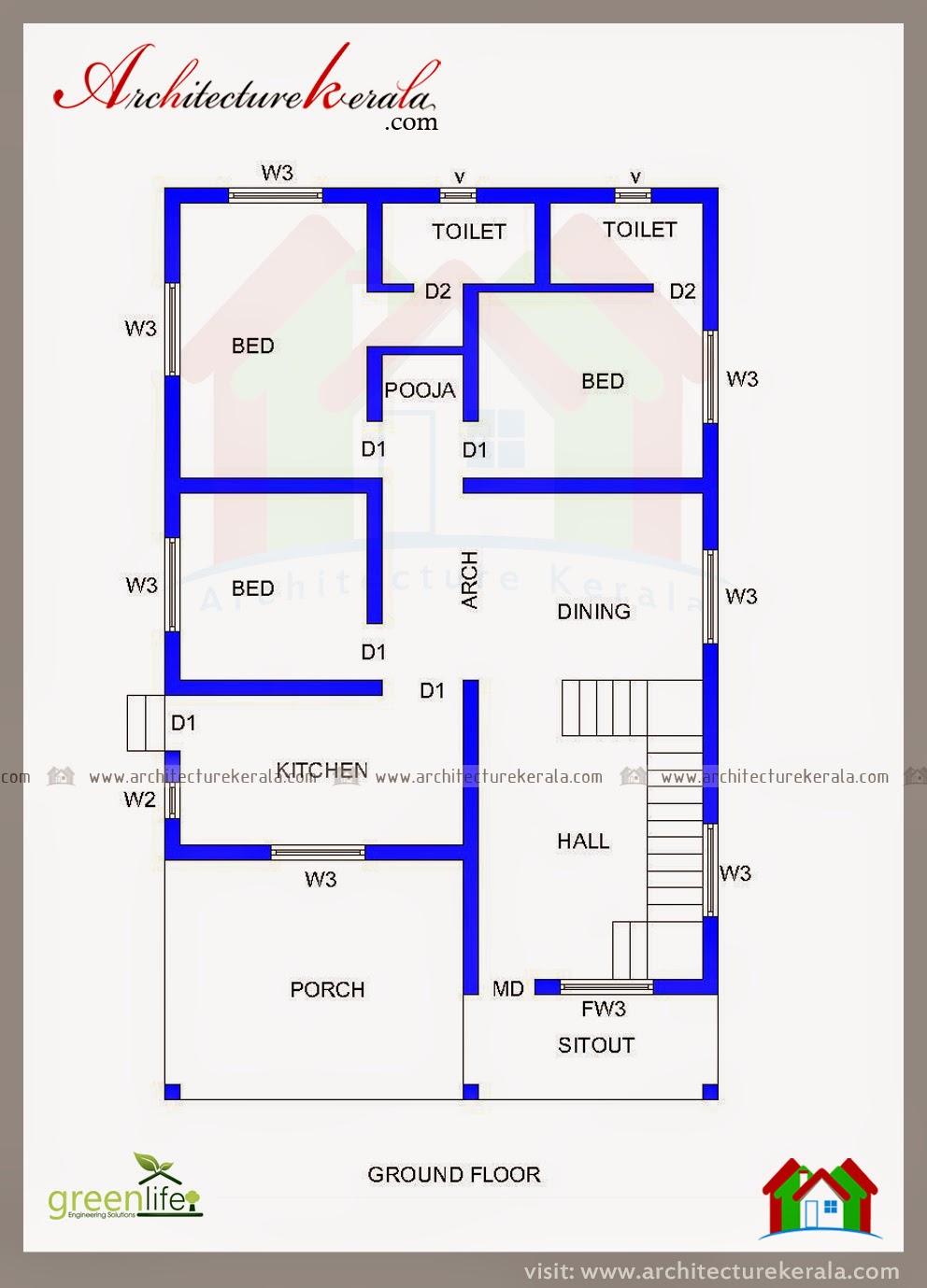 Three Bedroom House Plan And Beautiful Elevation