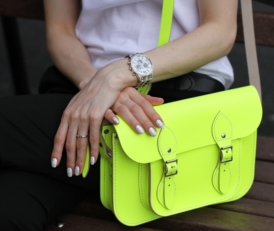Asos Boyfriend T-Shirt Asos Tailored Slim Cropped Pant Yochi Neon Yellow Open Crystal Link Necklace The Cambridge Satchel Company Fluoro Satchel Wittnauer Chronograph Watch Assenso Ferro Shoes Ralph Lauren Belt Sinful Colors Professional Nail Polish