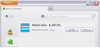 WebCake appears as a Firefox Add-on. WebCake can be removed manually from the add-on tab. WebCake appears as a Firefox Add-on. WebCake can be removed manually from the add-on tab.