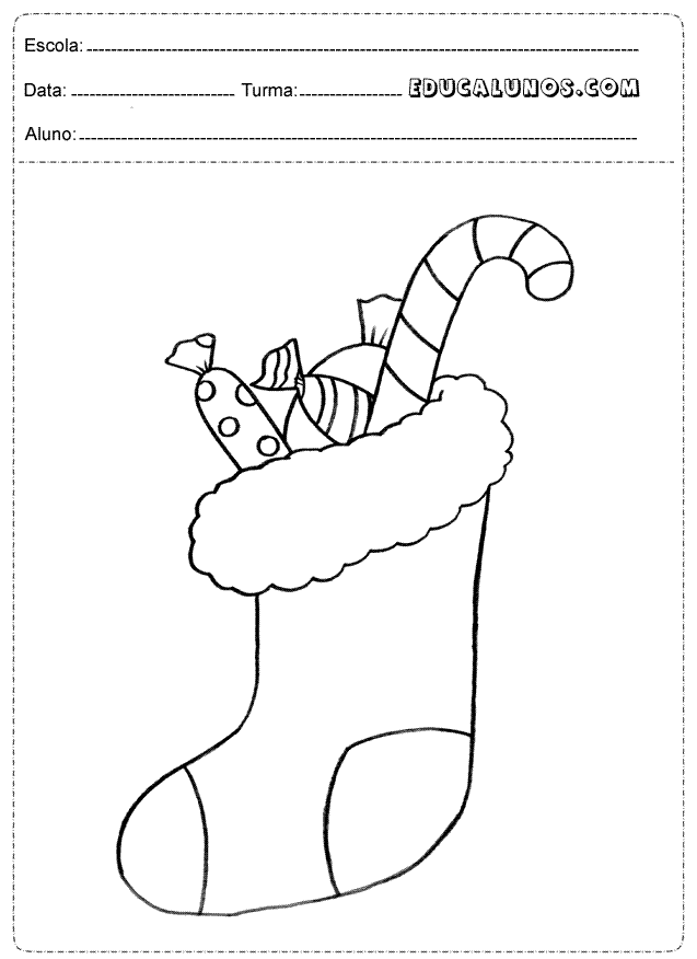 Meia natalina com doces para pintar