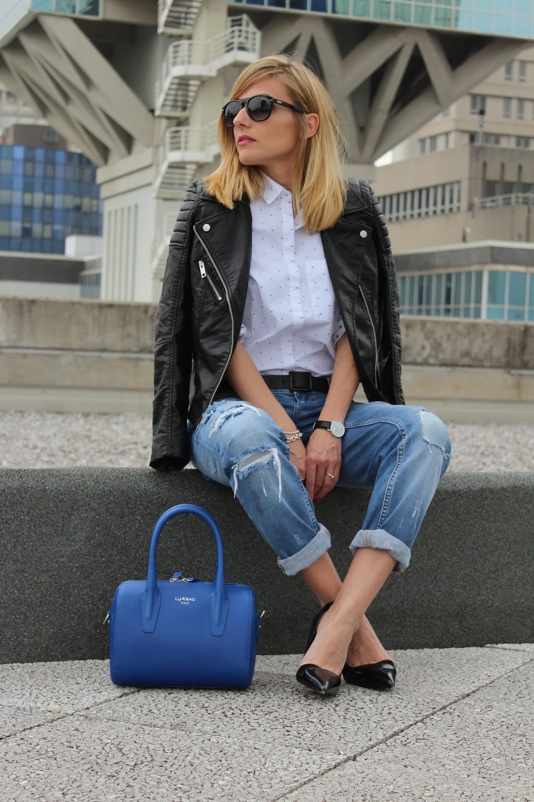 Eniwhere Fashion - H&M leather jacket and LuxBag