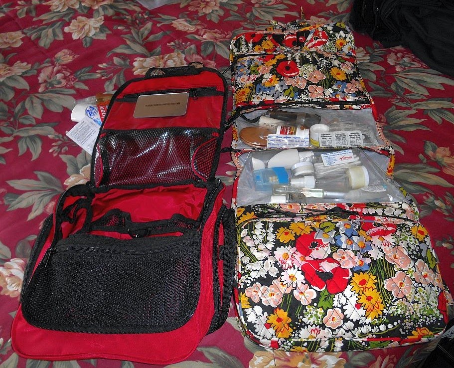 packing toiletries in suitcase