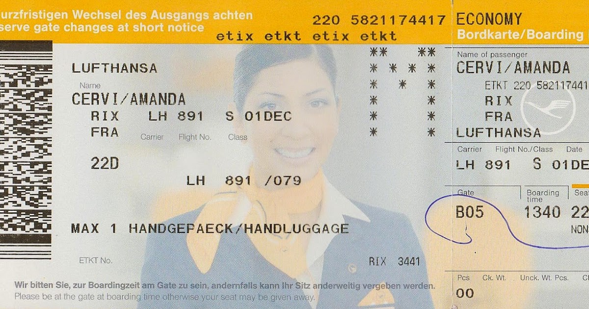 The traveler's drawer LUFTHANSA. Boarding Pass for the flight LH 891