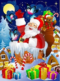 Santa Claus clip art picture with teddy,candy canes,Christmas gifts