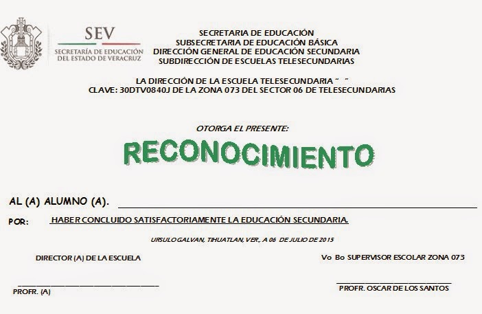 formato para reconocimiento