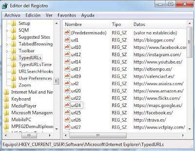 TypedURLs - editor del registro de Windows