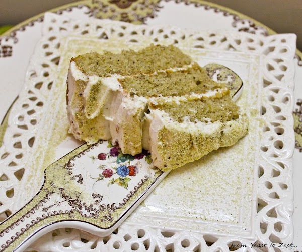 From Yeast to Zest Pistachio cake with cream cheese frosting...