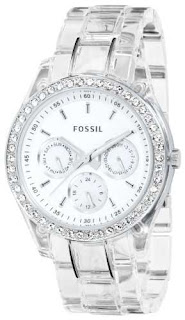 Fossil Women's ES2364 Clear Resin Bracelet White Glitz Analog Dial Multifunction Watch
