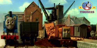 Thomas and friends Rusty the little diesel and Rheneas train wanted to join in the Sodor wharf fun