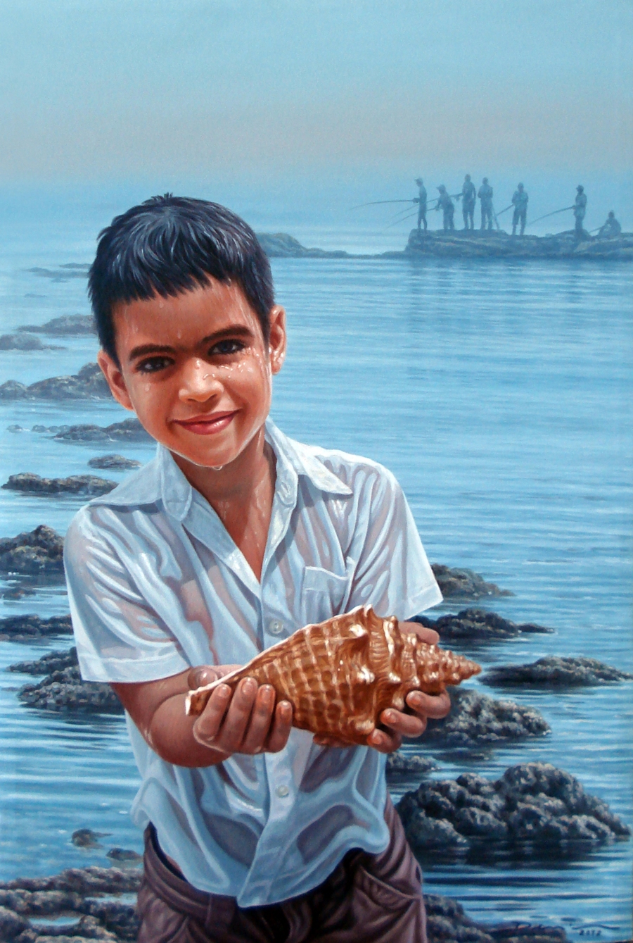 Niño con caracol, óleo sobre lienzo, 90 x 70 cm. Obra vendida
