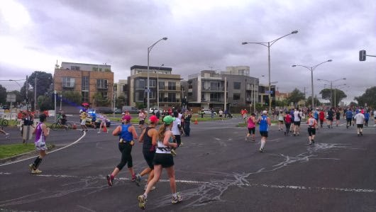 Running through Barkly Street intersection in Elwood