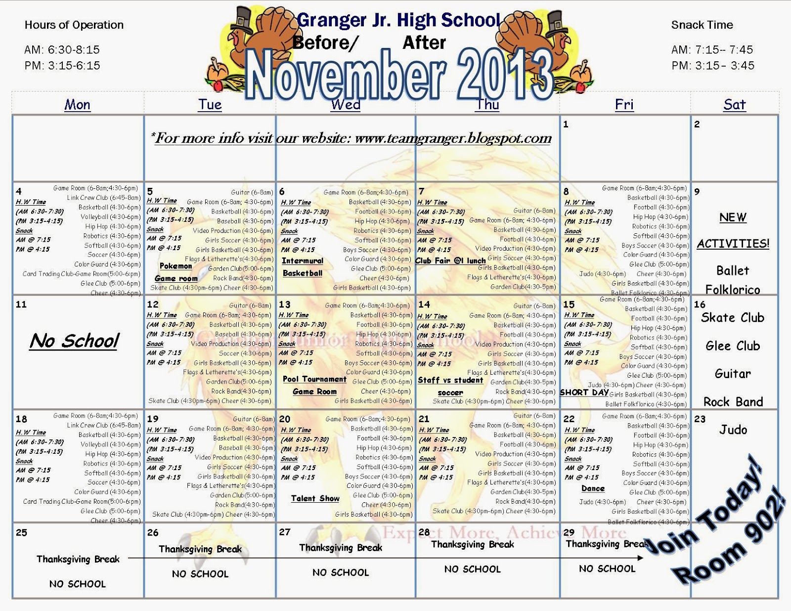 Granger Jr High Calendar Grace Karleen