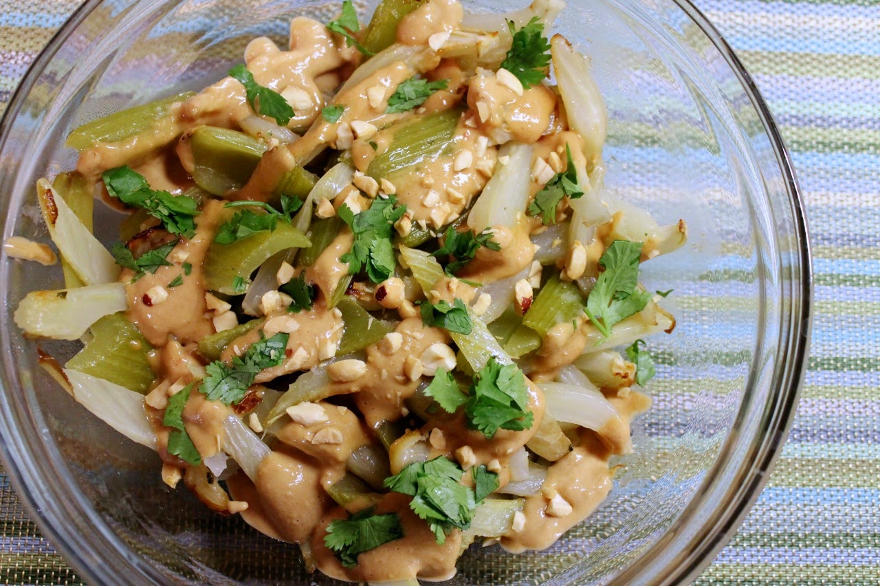 Roasted Celery and Fennel with Peanut Sauce