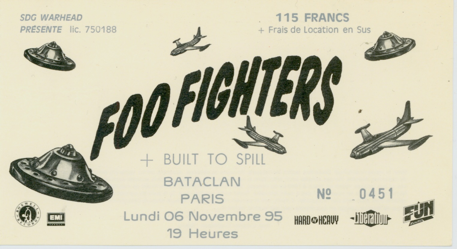 Anciens Billets De Concerts Old Concert Tickets Back To The Old Concerts Foo Fighters Built To Spill Le Bataclan Paris