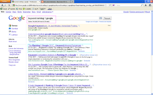 Hasil Posting Top Ranking 1 Google 2011 Setelah 96 Jam di Google Indonesia - Keyword Ranking 1 Google Hasil Posting Top Ranking 1 Google 2011 Setelah 96 Jam di Google Indonesia - Keyword Ranking 1 Google