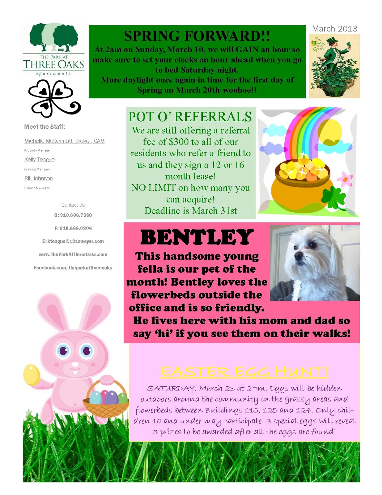 March 2017 Community Newsletter The Park At Three Oaks Apartment Homes March 2017 Community Newsletter