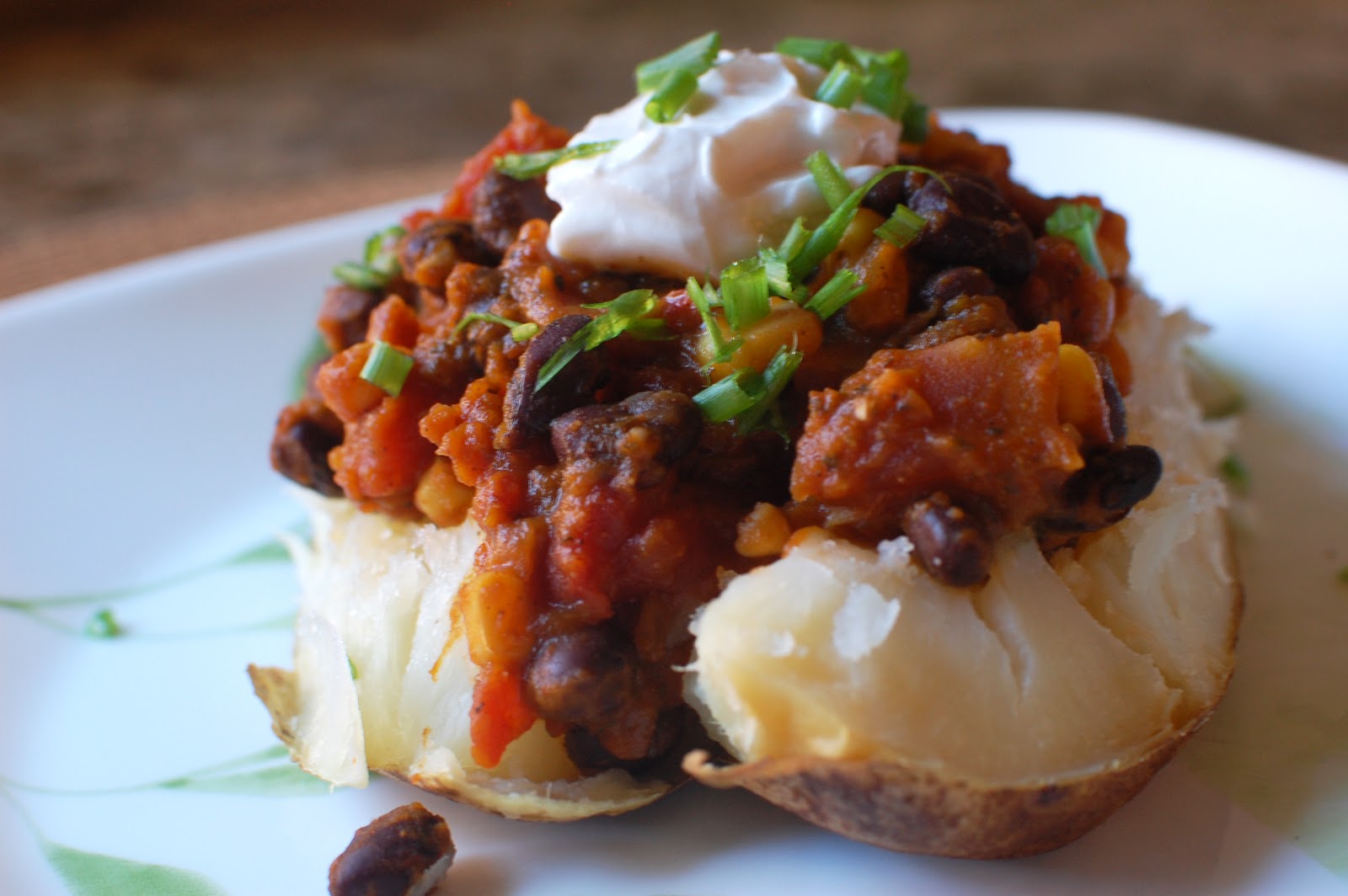 VeganFling Chili Smothered Baked Potatoes