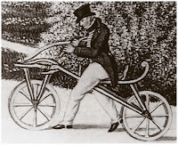 Дрезина, изобретенная в 1817 году бароном Карлом фон Драйзом (1785 - 1851). Дрезина, изобретенная в 1817 году бароном Карлом фон Драйзом (1785 - 1851).
