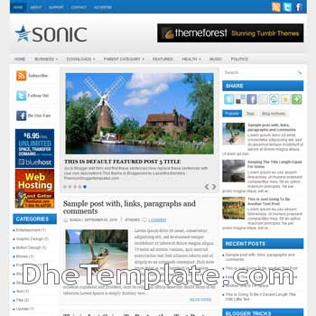Sonic blog template. magazine blogger template style. magazine style template blogspot. 3 column blogspot template