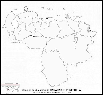 Mapa de la ubicacion de CARACAS, capital de VENEZUELA, blanco y negro Mapa de la ubicacion de CARACAS, capital de VENEZUELA, blanco y negro
