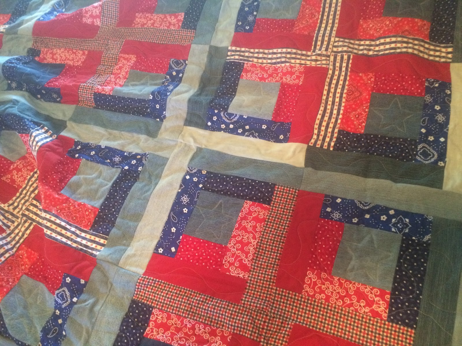 Deerecountry Quilts Patriotic Denim Log Cabin Quilt